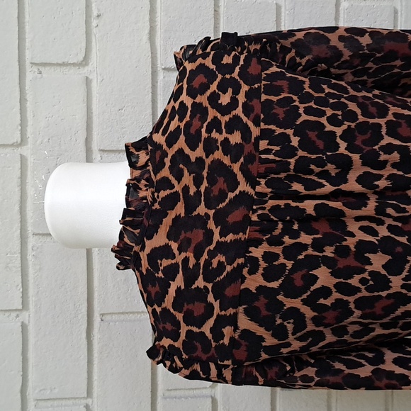 J. Crew Animal Print Ruffle Shoulder Tie At The Neck Lined Dress. Size XXS NWOT - Picture 9 of 14